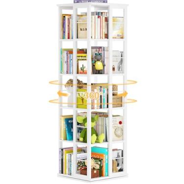 Imagem de Aheaplus Estante rotativa, estante de canto, estante giratória de madeira com exibição 360, prateleira estreita, 5 camadas, branca