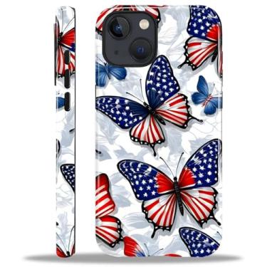 Imagem de Capa compatível com iPhone 15, capa rígida híbrida de policarbonato de 2 camadas + capa protetora de silicone, estampa de borboletas americanas, resistente a arranhões, à prova de choque para iPhone