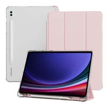 Imagem de KVTVOU Capa para Samsung Galaxy Tab S8/S7 (11 polegadas, 2022/2020) com suporte para S Pen, capa protetora com suporte triplo e capa traseira translúcida de policarbonato rígido, suporta carregamento