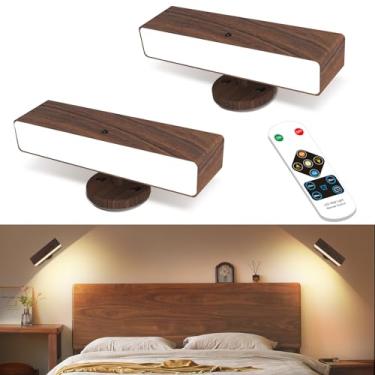 Imagem de Arandelas de parede operadas por bateria Conjunto de 2: Luz de parede recarregável sem fio com controle remoto e botão, iluminação de cone magnético de rotação de 360° Lâmpada LED de arandela para