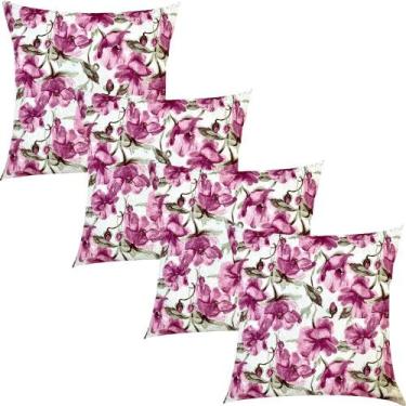 Imagem de Kit 4 Capas de Almofadas Jacquard Floral Lilás 45x45cm - Sua Casa Deco
