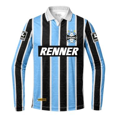 Imagem de Camiseta Grêmio Retrô 1995 Renner Masculina M/L, Preto/Azul, M