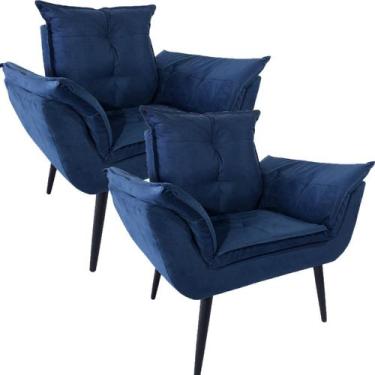 Imagem de Kit Duas Poltronas Opala Robust Sued Azul Marinho - Sua Casa Decor