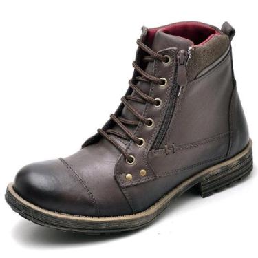 Imagem de Bota Coturno Masculina Couro Cadarço e Ziper Lateral Solado PVC - Hype
