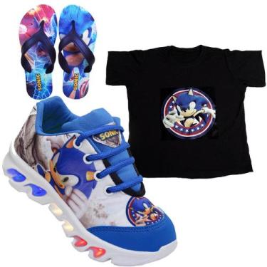 Imagem de Tenis De Led Infantil Sonic + Camisa + Chinelo Lançamento, 24