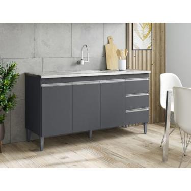 Imagem de Balcão Gabinete p/ Pia Andreia com tampo 150 cm AJL Móveis - Cinza