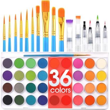 Imagem de Conjunto de tintas aquarela de 36 cores, conjunto de panelas de aquarela AROIC com 10 pincéis de nylon e 6 pincéis de água recarregáveis. Perfeito para adultos, crianças e artistas iniciantes.