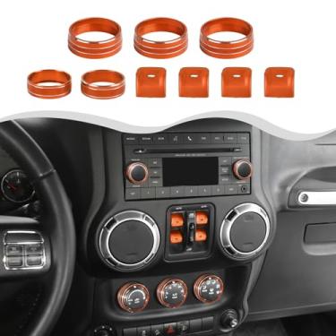 Imagem de HTHE Tampa do painel de controle de ar condicionado para console central laranja/painel painel de controle de janela compatível com acessórios interiores Jeep Wrangler JK JKU