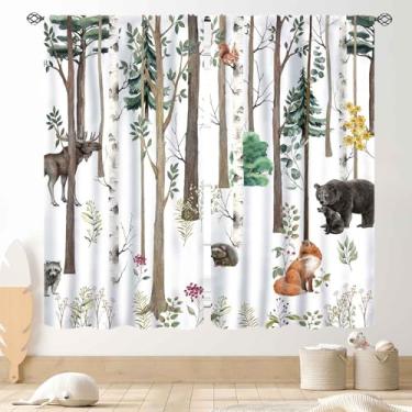 Imagem de Cortinas de berçário da floresta, animais rústicas da floresta, aquarela, animais selvagens, safári, urso, raposa, veado, chalé, chalé, cortina blackout para crianças, quarto de bebê, sala de estar, 2
