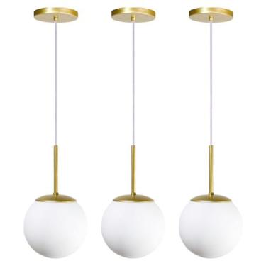 Imagem de Kit 3 Pendente Jabuticaba Dourado Globo de Vidro para Quarto Cozinha C