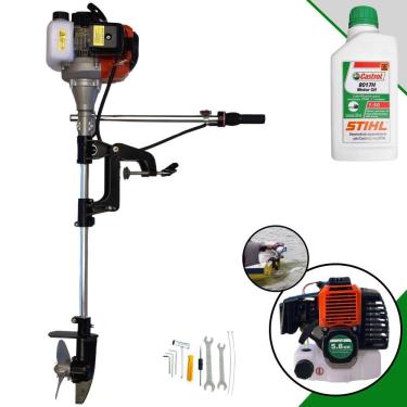 Imagem de Motor de Popa Com Rabeta Import Way IWMPG2T52 À Gasolina 2T 52cc 2,5HP 7.500rpm Hélice 16cm Ideal Para Botes e Barcos de Pequeno Porte + ÓLEO STIHL 2T