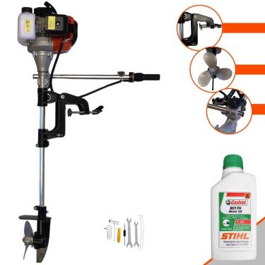Imagem de Motor de Popa Alta Rotação Import Way IWMPG2T52 À Gasolina 52cc 2,5HP 7.500rpm Rabeta Completa Com Hélice 16cm P/ Barcos de Porte Pequeno + ÓLEO STIHL