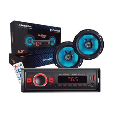 Imagem de Kit Som Automotivo Roadstar Smart Line Auto Rádio, Bluetooth,USB, Micro SD + Par Alto Falante Coaxial 6,5 100W