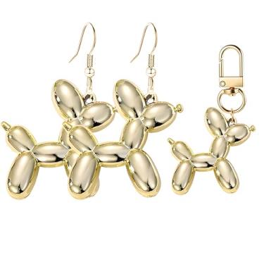 Imagem de 3 peças de brincos femininos com balão de gelatina kawaii, engraçado, chaveiro luminoso, balão brilhante, poodle, filhote, animal, brinco, acessórios para animais de estimação, joias, Medium, Liga de