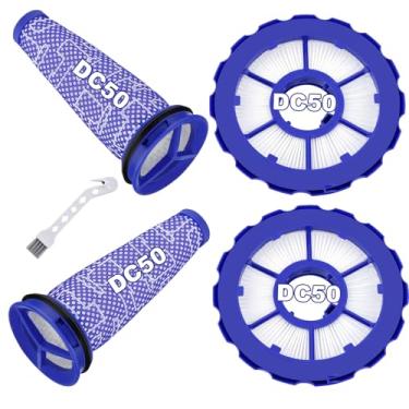 Imagem de Substituição de filtro DC50 compatível com aspirador completo de piso Dyson DC50 Animal, peça de substituição número 965081-01 e 965080-01, o kit inclui 2 pré-motores, 2 filtros HEPA pós-motor e 1