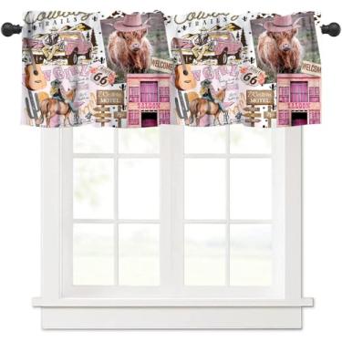 Imagem de wlsgdsg Cortina de saia caubói, rosa rural deserto ocidental highland vaca ferroviária cacto caubói mulheres tratamento de janela de guitarra para crianças, meninos, sala de estar, quarto, 137 x 45 cm