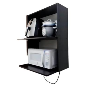Imagem de Suporte Suspenso de Microondas E Forno Mdf Madeira de Parede Nicho(Preto)