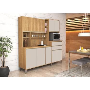 Imagem de Armário De Cozinha Gabi 10 Portas Off White Freijó Sala De Jantar Área Gourmet Externa 100% MDF Panelas Vasilhas