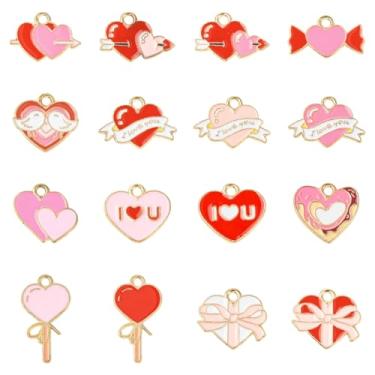 Imagem de UR URLIFEHALL 64 peças, 16 estilos, amuletos de coração esmaltados, pingentes coloridos em forma de coração para fazer você mesmo, pulseira de dia dos namorados, colar, brincos, fabricação de joias