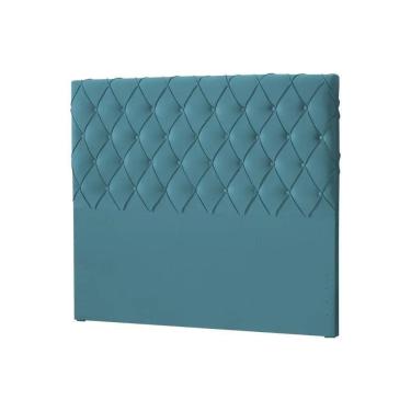 Imagem de Cabeceira Queen Estofada Chicago Capitonê 160cm Veludo Azul