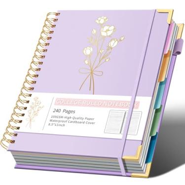 Imagem de Ovesmusl Cadernos espirais de capa dura 21,6 cm x 28 cm Caderno para anotações com 5 matérias, pautado na faculdade, com divisórias, 240 páginas, caderno espiral estético de 100 g/m² para trabalho