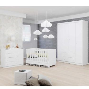 Imagem de Quarto de Bebê - Guarda Roupa 4 Portas + Cômoda Ana  + Berço Mini Cama