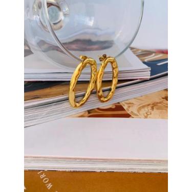 Imagem de Brincos de base folheados a Ouro Brincos Orgânicos Martelado - dondoca