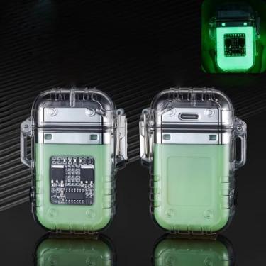 Imagem de COMANYI Isqueiro elétrico de arco de plasma, impermeável, transparente, indicador de bateria de LED, recarregável tipo C, à prova de vento, luminoso verde