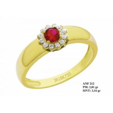 Imagem de Anel de Formatura Íris em Ouro 18k Amarelo Rubi e Brilhantes em Zircôn