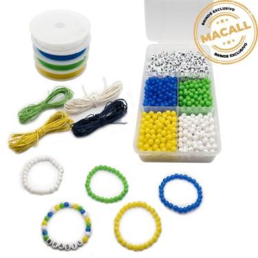 Imagem de Kit Miçanga Bijuteria Bandeira do Brasil Verde Amarelo 500pçs + Caixa 