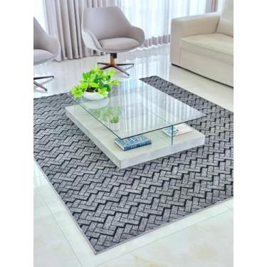 Imagem de Tapete Sala Elegante Fácil De Limpar (Zigzag) (Cinza, 3m x 2m)