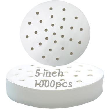 Imagem de 1000 peças de forros de fritadeira a ar, forros de bambu a vapor de 12,7 cm, papéis de pergaminho perfurados, forro antiaderente para fritadeiras a ar, forno de cozinha/B