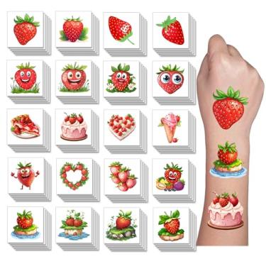 Imagem de Y&C TENCOB 100 peças de tatuagens temporárias de festa de morango | decorações de festa de aniversário de sobremesa, acessório fofo de frutas silvestres, chá de jardim, chá de bebê, atividade