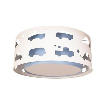 Imagem de Luminária Infantil Plafon Carrinhos Azul bebê 50x16 - Tom Luz, Bivolt