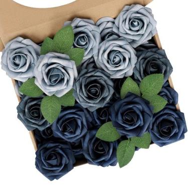 Imagem de Flores artificiais N&T NIETING Dusty Blue Fake Roses x50