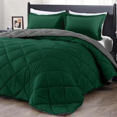 Imagem de Conjunto de edredom de luxo King Size verde escuro e cinza - downluxe