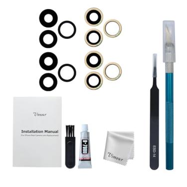 Imagem de Vimour Pacote com 2 kits de substituição de lente de câmera traseira para iPhone 14 Pro e 14 Pro Max adesivo pré-instalado com manual de instalação e ferramentas de reparo