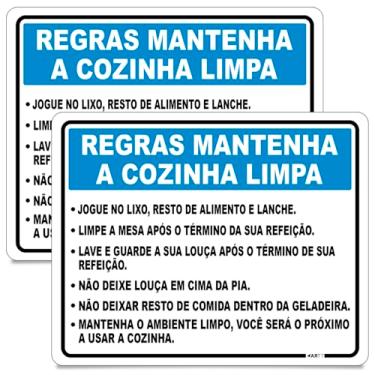 Imagem de Placa de Aviso Regras para Manter a Cozinha Limpa Sinalização Refeitório Empresa Área Social
