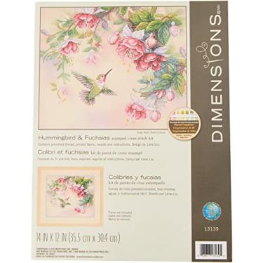 Imagem de Dimensions Kit de ponto cruz estampado com beija-flor e fúcsias, 35,5 x 30,5 cm