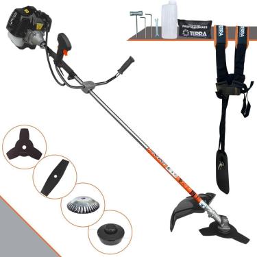 Imagem de Aparador de Grama À Gasolina Terra GRH430 43cc 1,7HP 2 Tempos Completa Com Carretel de Nylon + Faca 2 Pontas + Faca 3 Pontas + Escova Rotativa de Aço