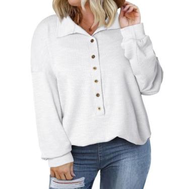 Imagem de Top Eytino feminino plus size casual de manga comprida tricotado 1x br