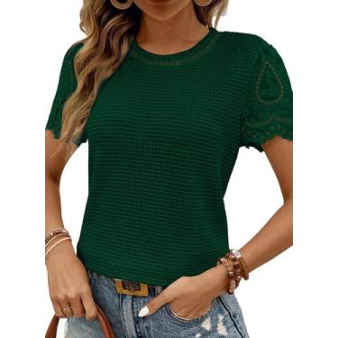 Imagem de Blusas SHEWIN Fashion 2025 com gola redonda e manga curta em malha waf