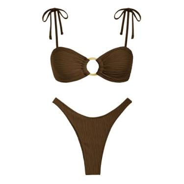 Imagem de Conjunto de biquíni ZAFUL Sexy Tie com alça espaguete texturizada