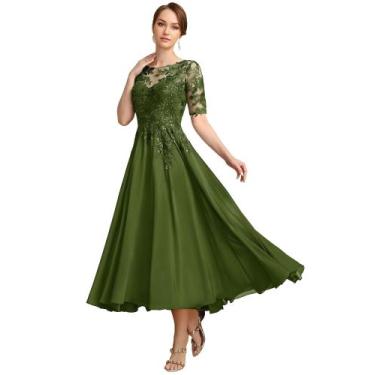 Imagem de Vestido para a mãe do noivo GATMAHE Hunter Green Tea Length