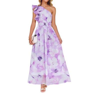 Imagem de Vestido maxi ZESICA 2025 Boho Floral com babado de um ombro roxo