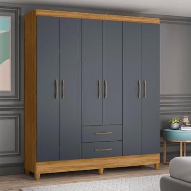 Imagem de Guarda Roupa Casal 6 Portas 2 Gavetas 153x182cm Panamá Moval Cor:Freijó/Cinza