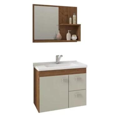 Imagem de Gabinete Banheiro Hortência Amêndoa/Off White + Espelheira MGM