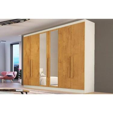 Imagem de Guarda Roupa Casal 6 Portas (2 C/ Espelho) E 4 Gavetas Oslo Off White/peroba - Europa