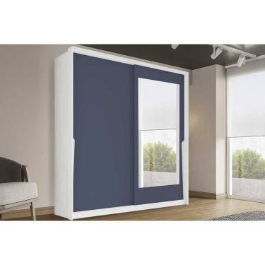 Imagem de Guarda Roupas 2 Portas De Correr (1 C/ Espelho) E 2 Gavetas Porto Branco/azul - Politorno