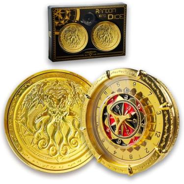 Imagem de Random King Dice Set Unique Dice 7-in-2 Roulette Dice Spinner Gift Box for D and D Dungeons and Dragons and Tabletop Game - Cthulhu Themed Color Gold
